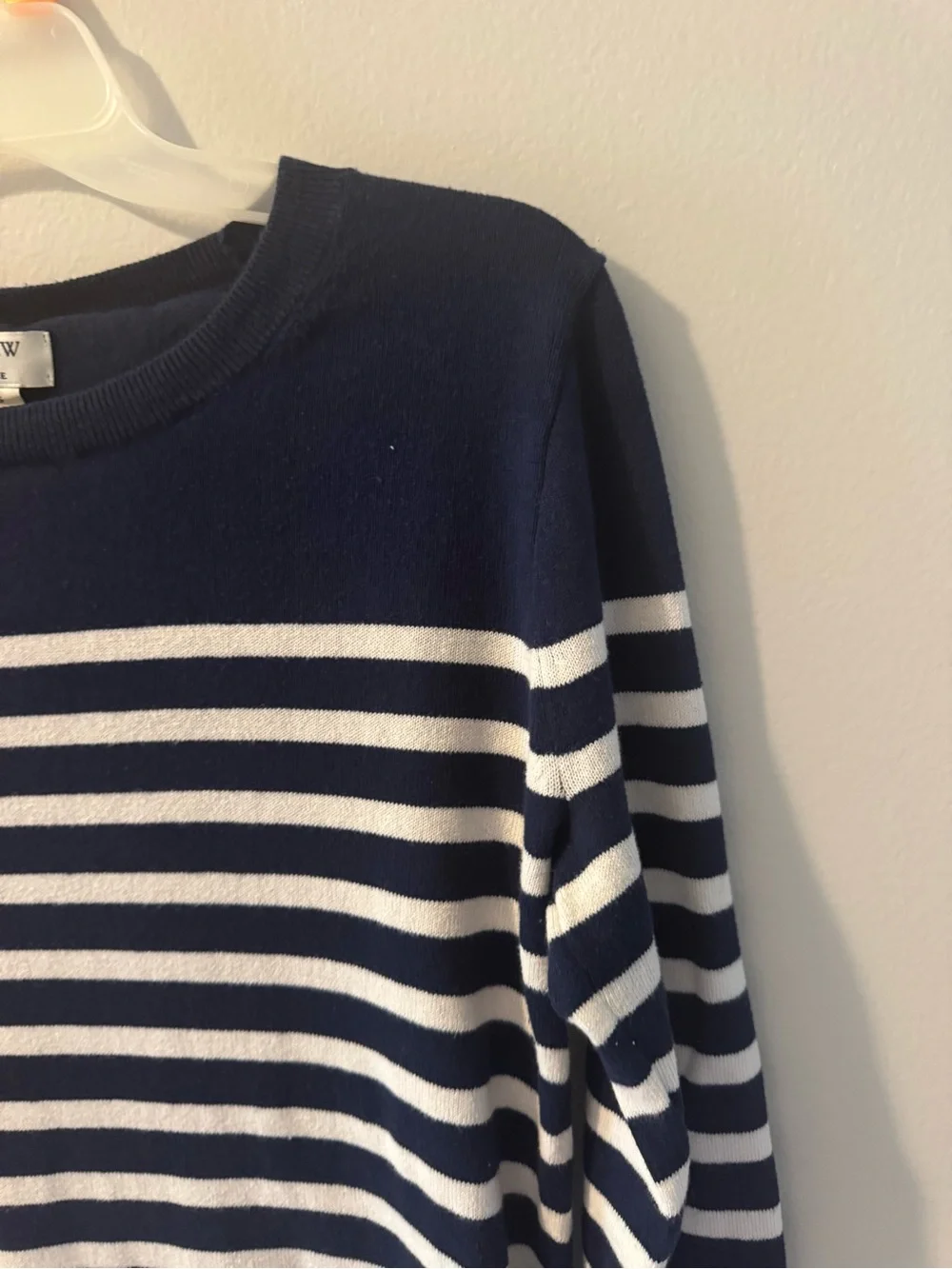 J. Crew Teddie Navy and White Striped Lightweight Crewneck Sweater